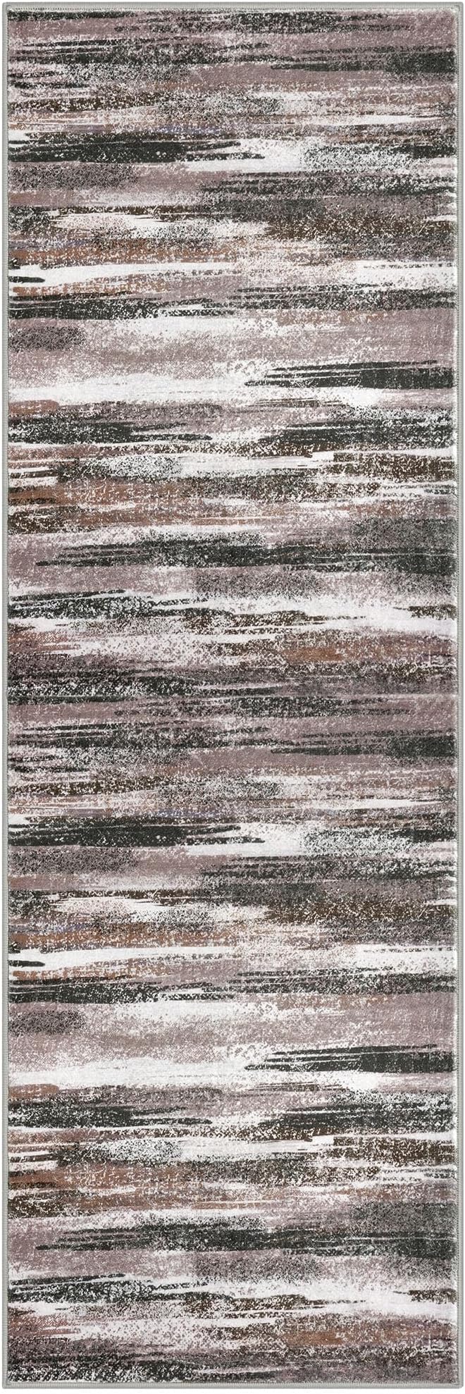 Lansny Modern Abstract Runner Rug 2.6x8, Dark Light Brown White Washable - Image 8