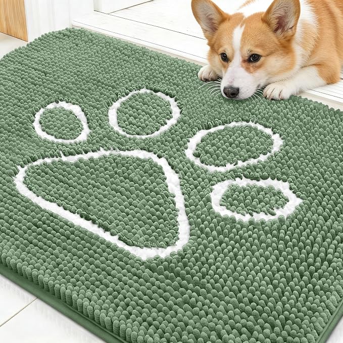 OLANLY Dog Door Mat for Muddy Paws 30x20, Paw Print Design, Absorbs Moisture by OLANLY