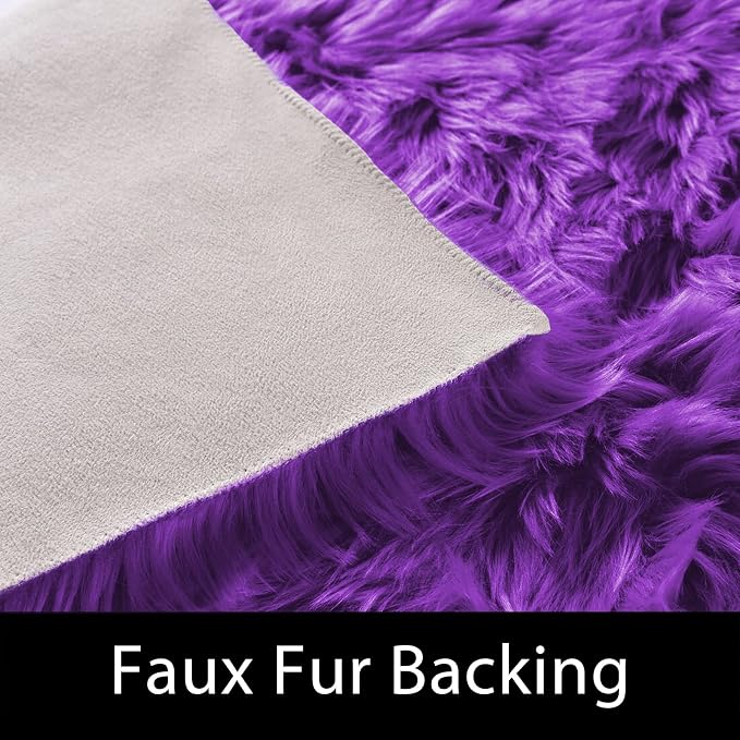 Latepis Fluffy Rug for Bedroom 2x4 Purple Shag Rugs Washable Faux Fur Sheepskin - Image 4