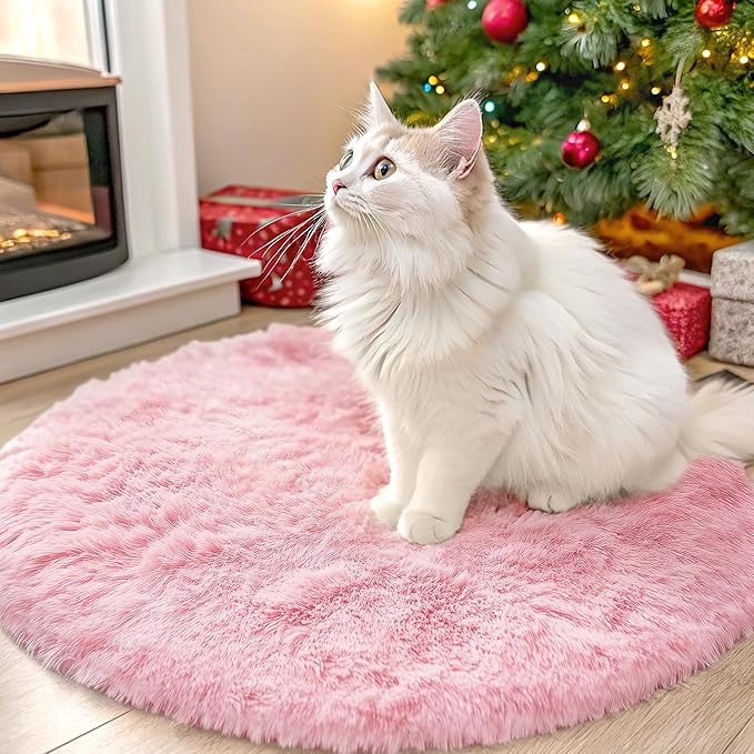 OLANLY Pink Round Rugs for Bedroom by OLANLY