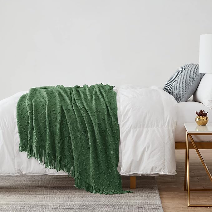 BOURINA Green Throw Blanket 50 x90 Inches Throw Textured Solid Soft Sofa Throw - Image 3