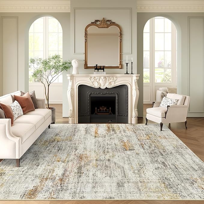 Soalmost 10x14 Area Rugs for Living Room Washable Rug Non-Slip Gray/Rust | - Image 2