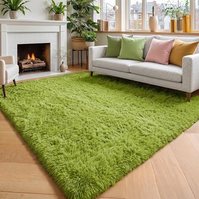 Amdrebio Grass Green Big Shaggy Kids Area Rug 6x9 by Amdrebio