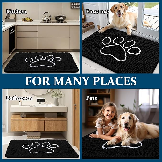 OLANLY Dog Door Mat for Muddy Paws 36x24, Paw Print Design, Absorbs Moisture - Image 8