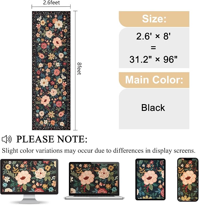 DUKINO 2.6x8 Runner Rug, Washable Runner Rug - Image 2