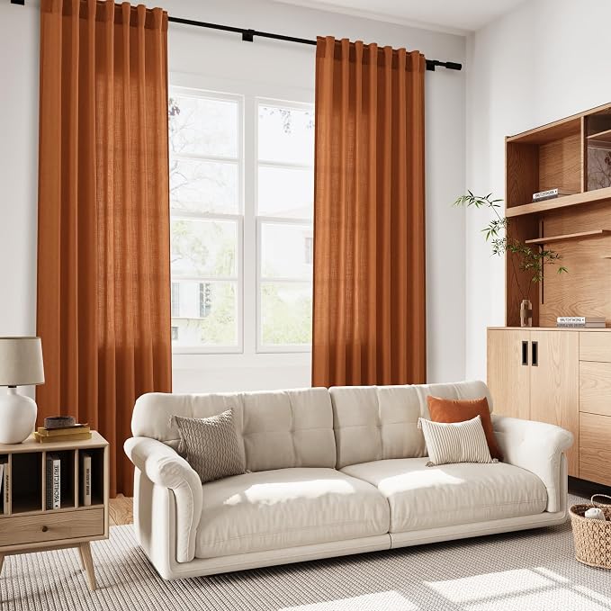 Desert Orange Semi Sheer Curtains 108 Inches - Image 6