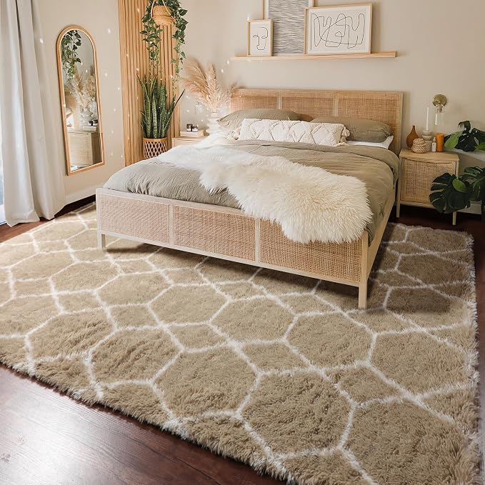 8x10 Area Rugs for Living Room, Fluffy Beige and White Modern Bedroom Rug | - Image 5