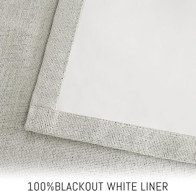 Yakamok Cream Linen Curtains 100% Blackout 84 Inches Long, Room Darkening - Image 3