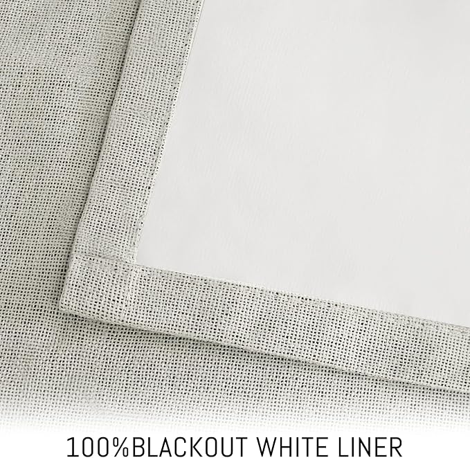 Yakamok Cream Linen Curtains 100% Blackout 96 Inches Long, Room Darkening - Image 3