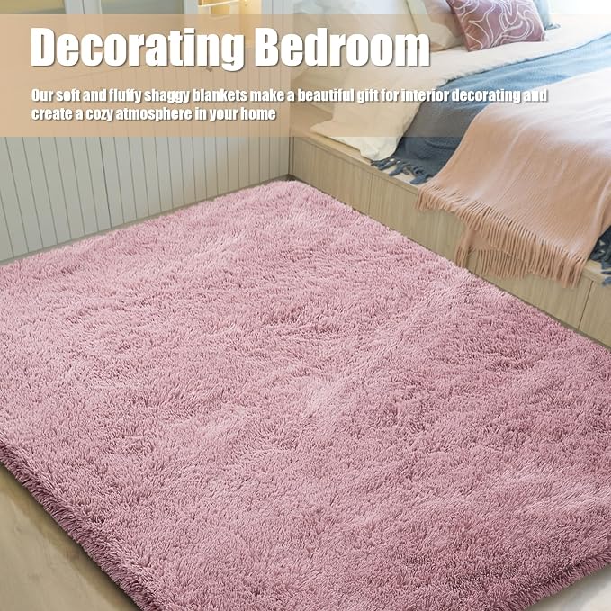 8x10 Fluffy Area Rugs for Living Room, Shag Area Rug for Bedroom, Blush Soft - Image 6
