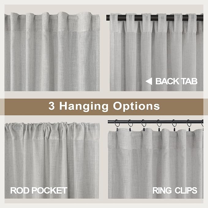 Pitalk Light Grey Linen Curtains 102 Inches Long - Image 5