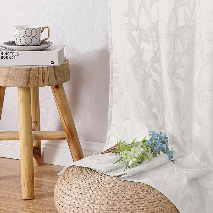 Lecloud Leia Ivory Sheer Curtains 120 Inches Long 2 Panels, Jacquard Textured - Image 8