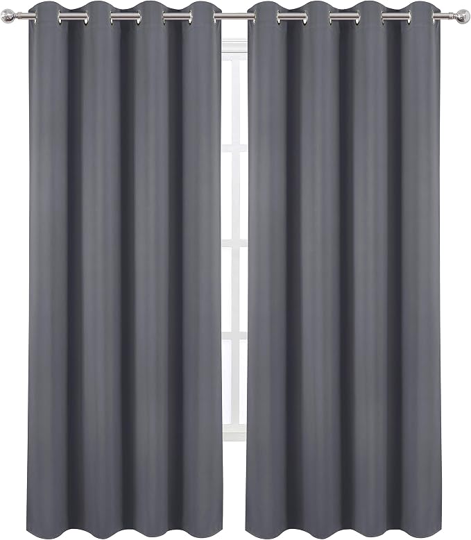 LEMOMO Blackout Curtains 66 x 84 inch/Grey Curtains Set of 2 Panels/Thermal - Image 2