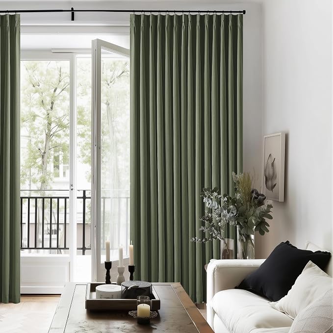 Olive Green Blackout Linen Curtains 108 Inches Long Pinch Pleated | 100% Black - Image 7