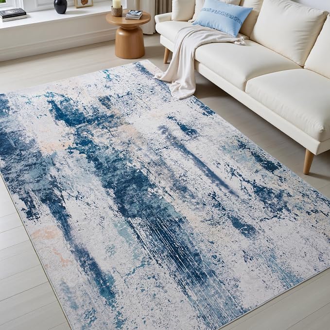 Toneed Abstract Area Rug Modern Washable Rug Soft Non Slip Rug Low Pile - Image 2