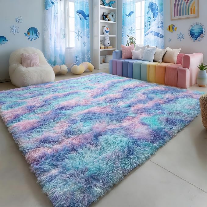 Amdrebio Purple Rainbow Mermaid Large Area Rug 9x12 by Amdrebio