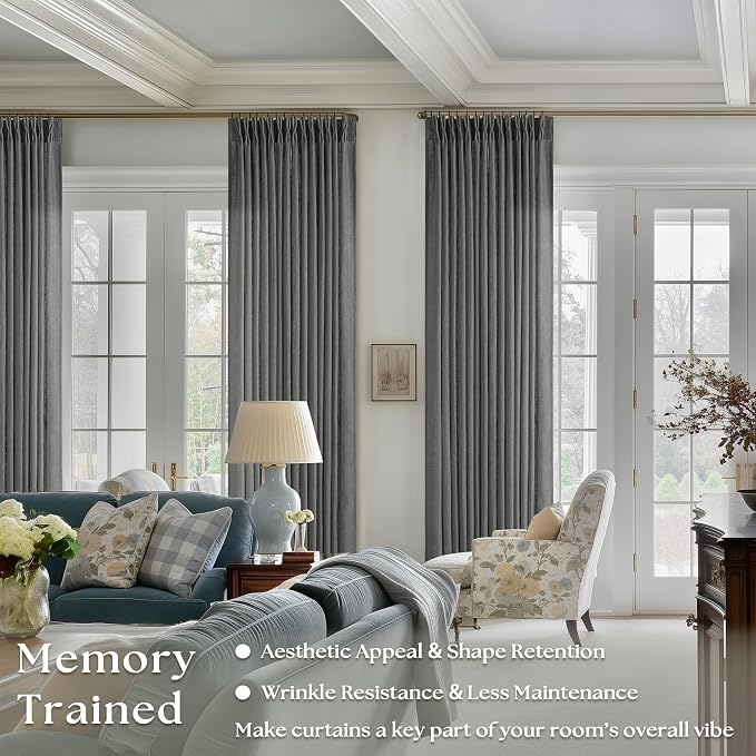 Dark Gray Linen Pinch Pleated Light Filter Curtains 102 Inches Long 2 Panels - Image 2