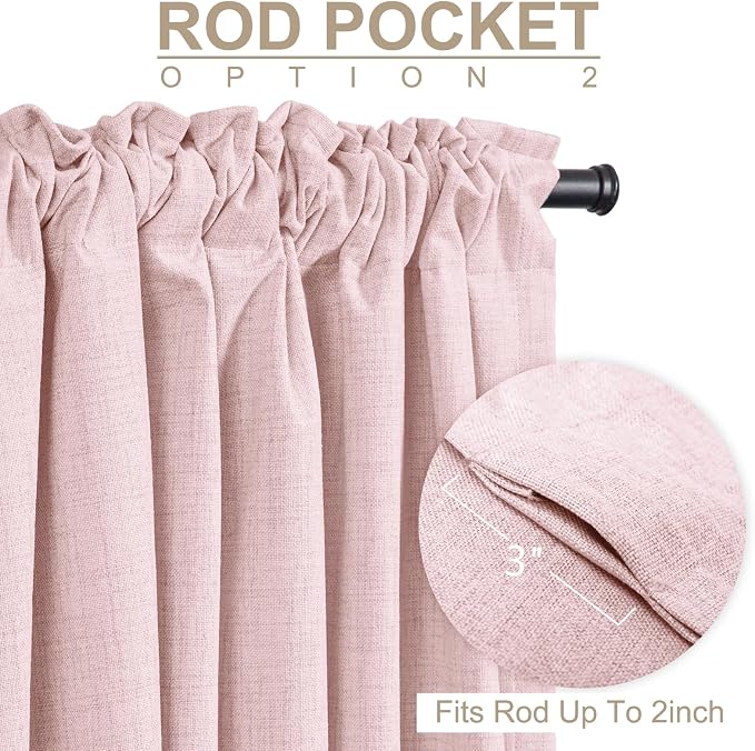 100% Blackout Shield Soft Pink Linen Blackout Curtains - Image 4