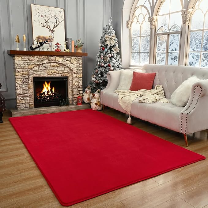 Amearea Modern Area Rugs for Bedroom Living Room, 4x6 Feet Red Thickened Memory - Image 9