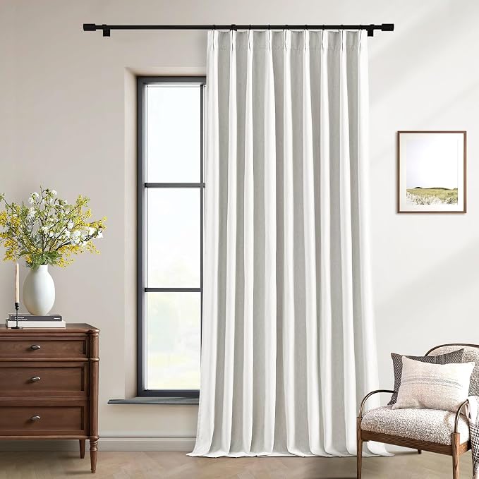 Beige White Pinch Pleated 100% Blackout Linen Curtains W60xL102 1 Panel | Black - Image 6