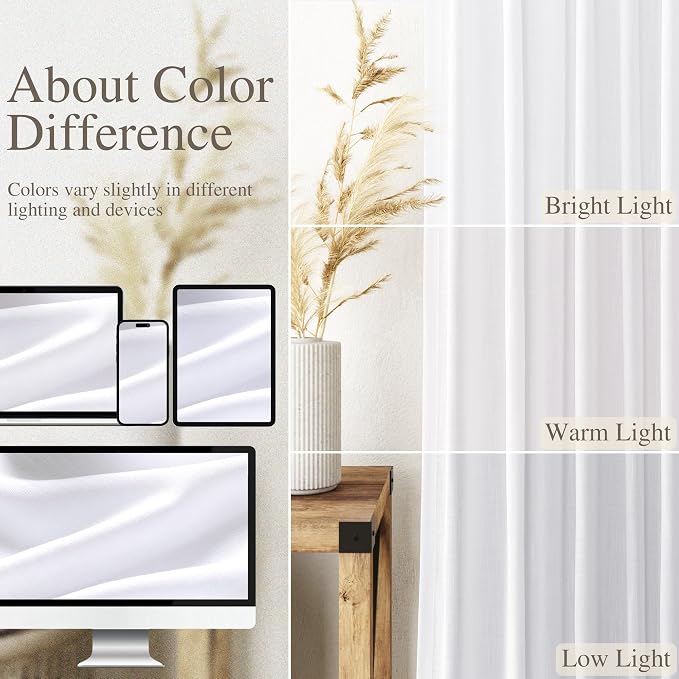 Nanspring Snow White Linen Curtains 84 Inch Length 2 Panels Set - Image 3