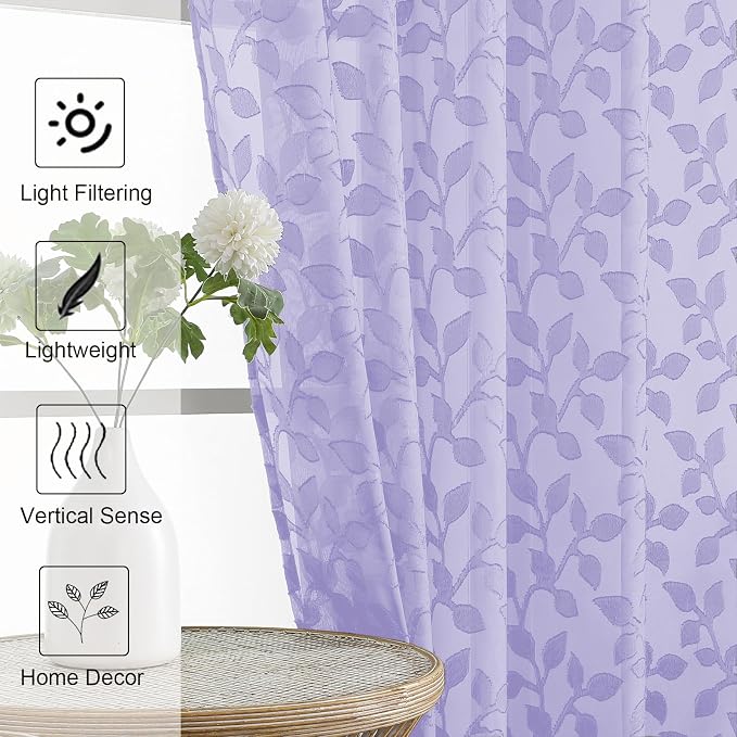 Chyhomenyc Light Purple Short Curtains 45 Inch Length 2 Panels, Light Filtering - Image 3