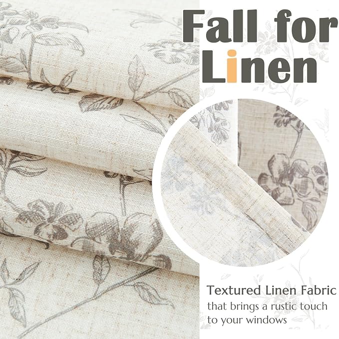 jinchan Linen Kitchen Valance for Windows 16 Inch Gray Floral Double Layer - Image 9