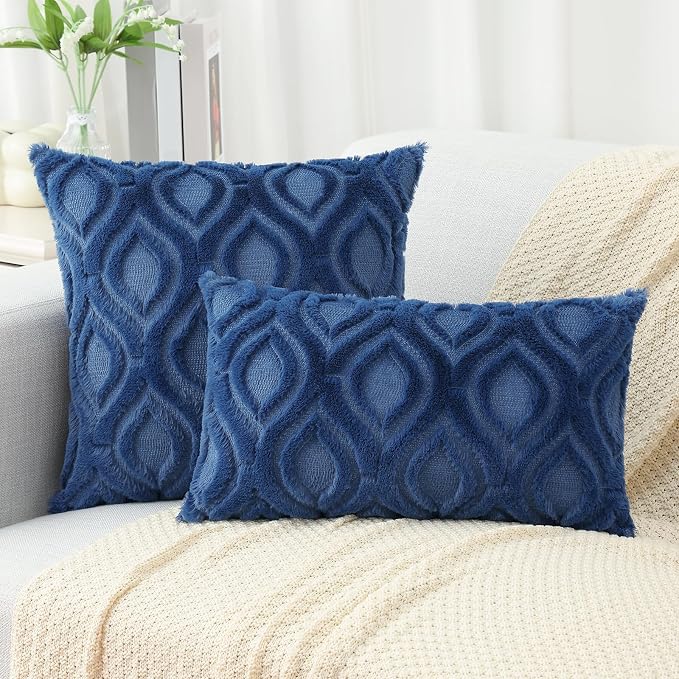 decorUhome Throw Pillow Covers 22x22 Inch Set of 2, Soft Plush Faux Wool Dark - Image 6