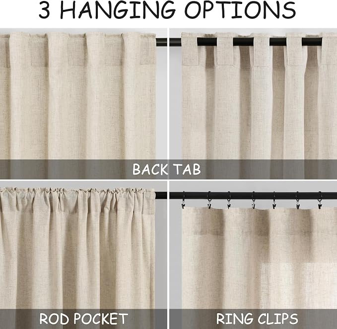 Extra Long Tan Beige Curtains 120 inch Length 2 Panels Set Back Tab Neutral - Image 3