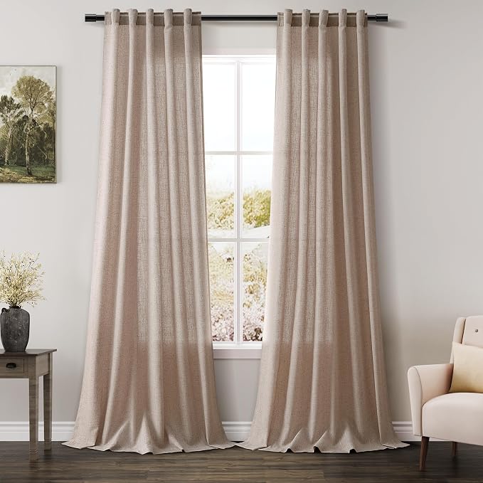 Oatmeal Linen Curtains 108 Inches Long 2 Panels Set by Nanspring