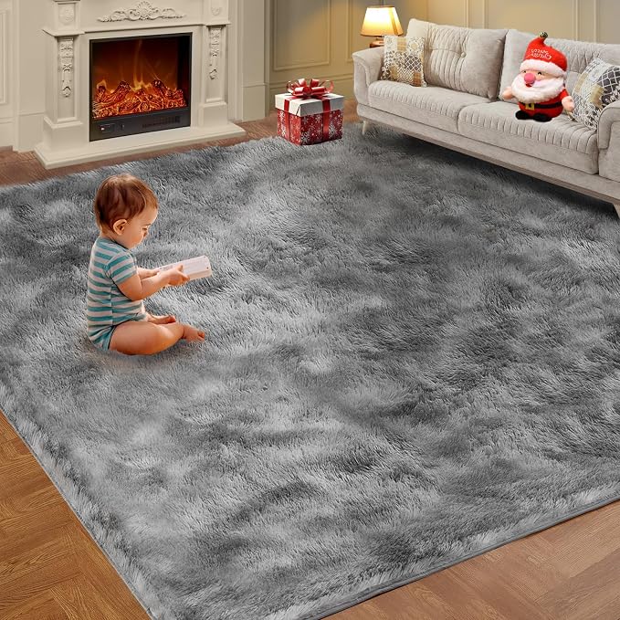 Ultra Soft Indoor Modern Area Rugs, 5x7 Tie-Dyed Light Grey Large Area Rugs by KNZE