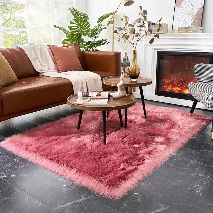 EasyJoy Ultra Soft Fluffy Shaggy Area Rug Faux Fur Rug Chair Cover Seat Pad - Image 5