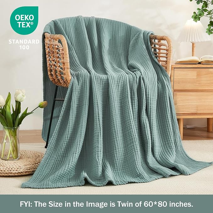 EMME Muslin Blankets for Adults Throw Blanket for Couch Breathable Gauze Soft - Image 3