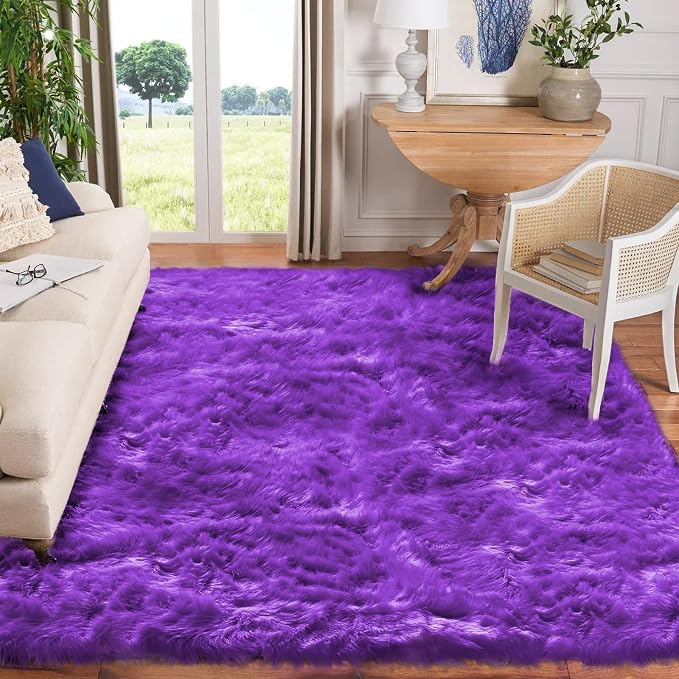 Goolela Purple Area Rug 8x10 Fluffy Fuzzy Furry Carpet - Image 2
