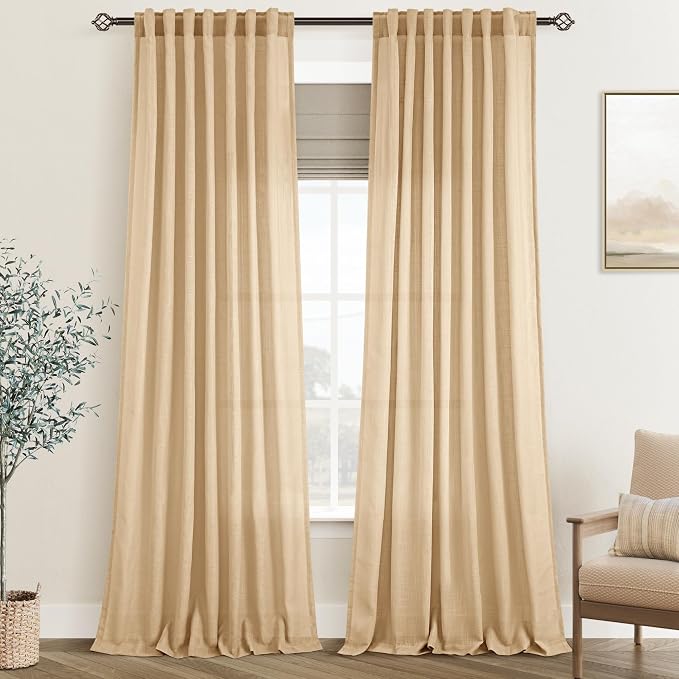 Tan Linen Curtains 120 inches Long by Jolilight