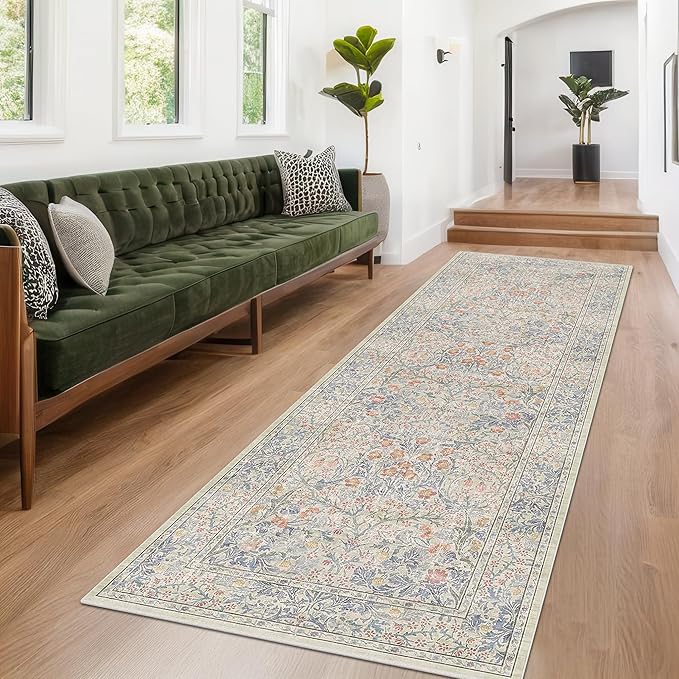 Vintage Beige Blue 3x12 Runner Rug - Image 3