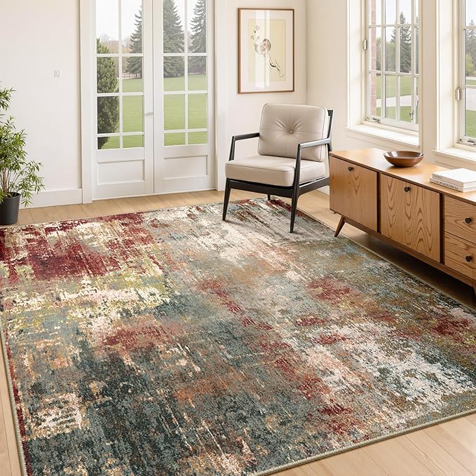 Washable Area Rugs 4'x6' Non-Slip Modern Abstract Soft by RELEANY