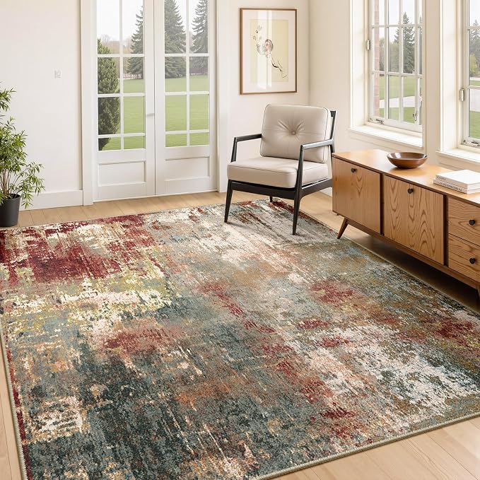 Washable Area Rugs 4'x5' Non-Slip Modern Abstract Soft by RELEANY