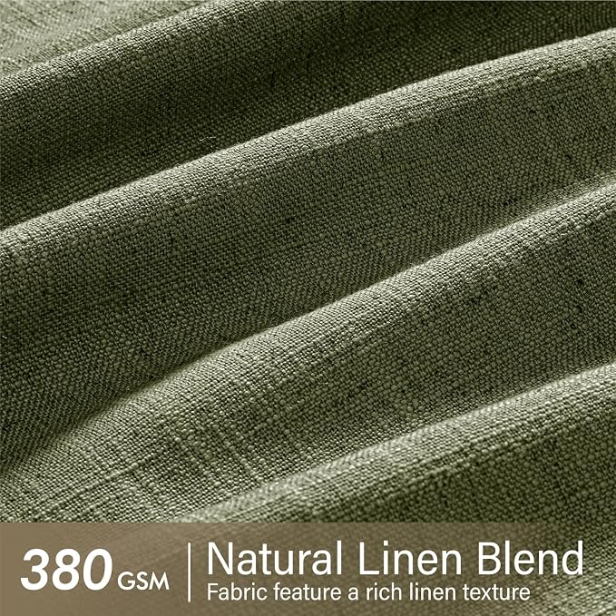 MIULEE Olive Green Pinch Pleated Thick Linen Curtains 108 Inches Long 2 Panels - Image 4