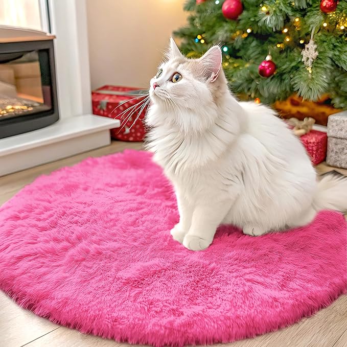 OLANLY Hot Pink Round Rugs for Bedroom by OLANLY