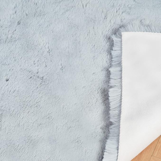 Ghouse Soft Faux Sheepskin Fur Rug 4x6 Grey Fluffy Bedside Rugs Plush Rug Shag - Image 6