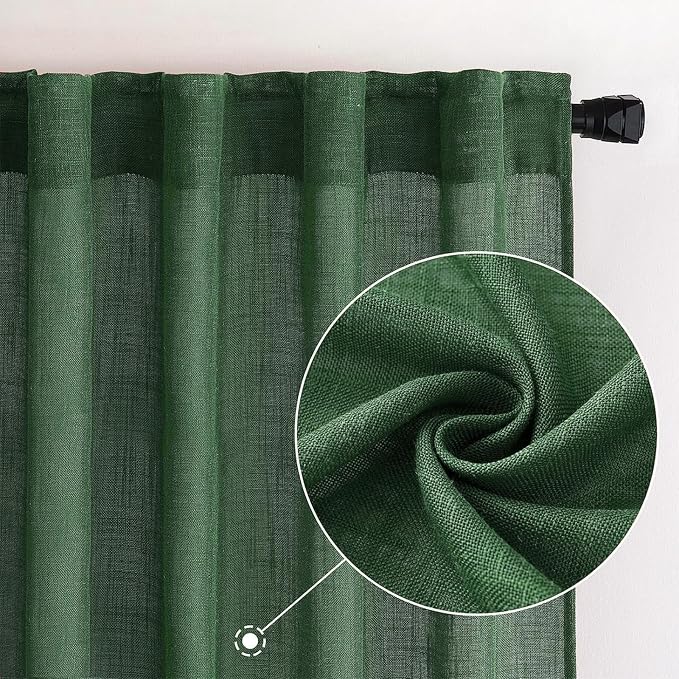 MIULEE Emerald Green Linen Curtains 72 Inch Length - Image 2