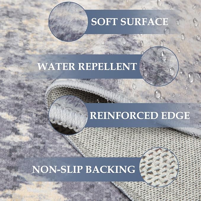 Washable Area Rugs Square 8ft Non-Slip Modern Abstract Soft - Image 2