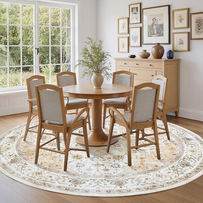 AMADA HOMEFURNISHING Round 6ft Area Rugs, Low-Profile Washable Rug - Image 2