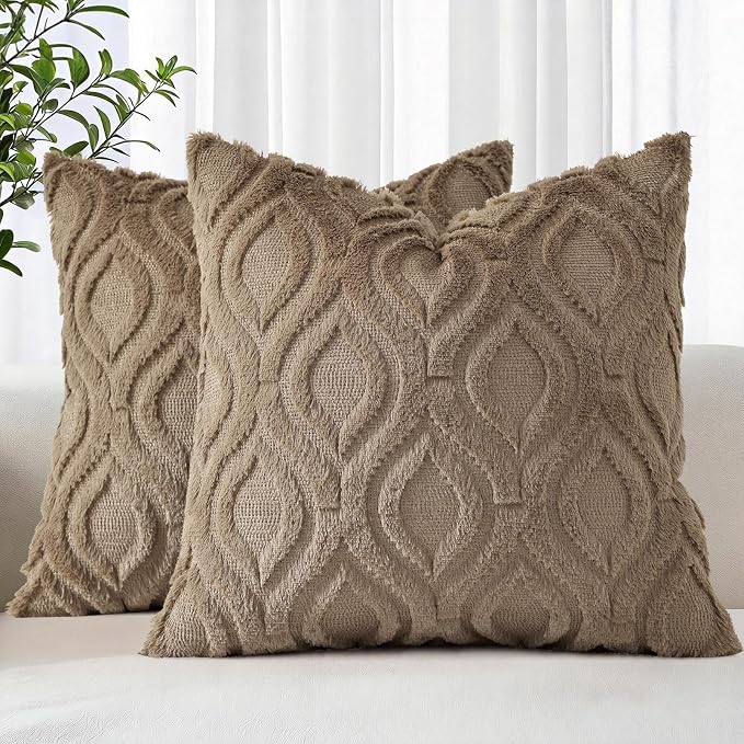 decorUhome Throw Pillow Covers 26x26 Inch Set of 2, Soft Plush Faux Wool Light by decorUhome