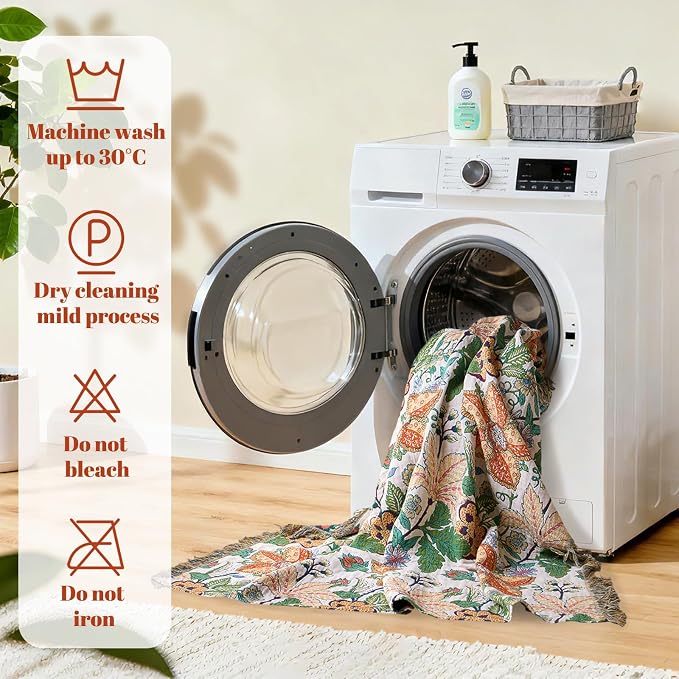 MSGKV Boho Throw Blanket for Bed Twin Size 100% Cotton Floral Blanket 60"x80" - Image 8