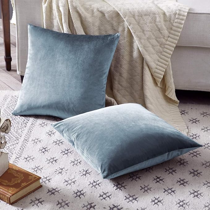 GIGIZAZA Stone Blue Velvet Decorative Throw Pillow Covers 20x20 - Image 5