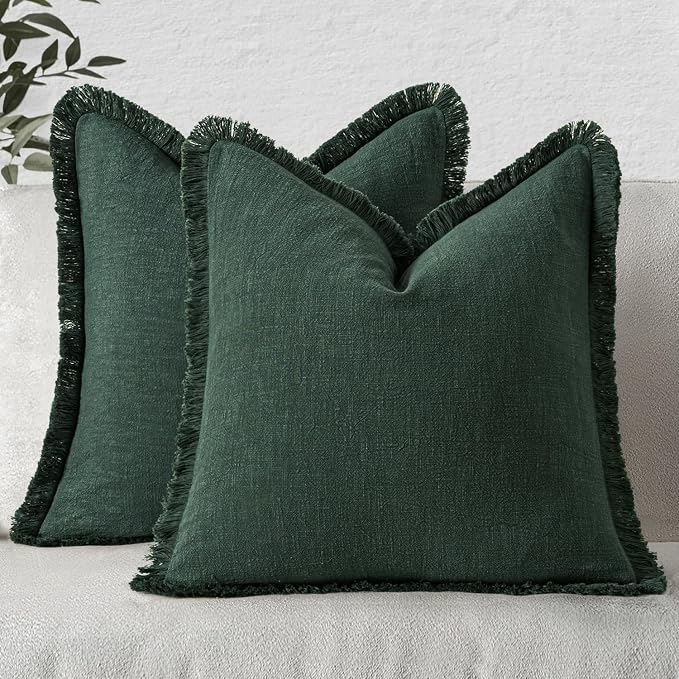 MIULEE Decorative Throw Pillow Covers Neutral Linen Fringe Throw Pillows Euro by MIULEE