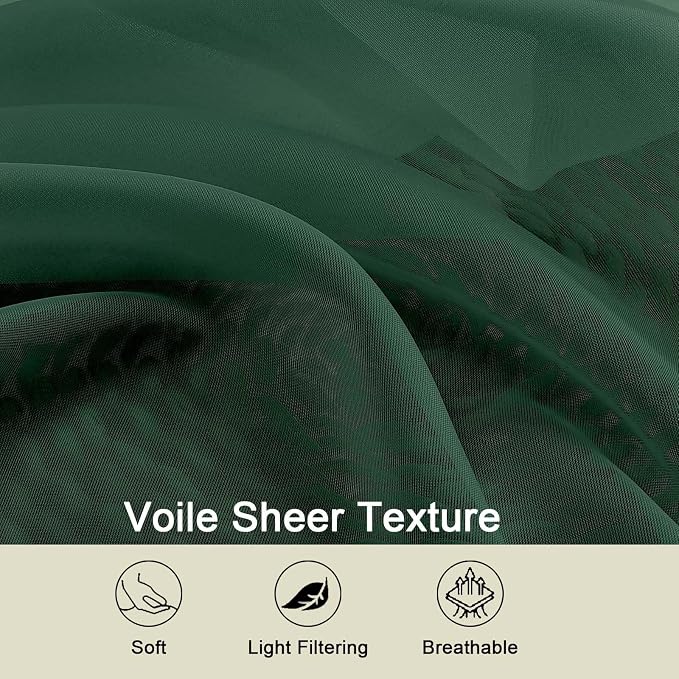 Sheer Hunter Green Curtains for Bedroom Living Room 90 Inches Long 2 Panels Set - Image 7
