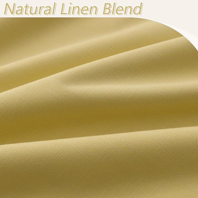 Guken Yellow 100% Blackout Linen Curtains 72 Inch Length 2 Panels Set - Image 4